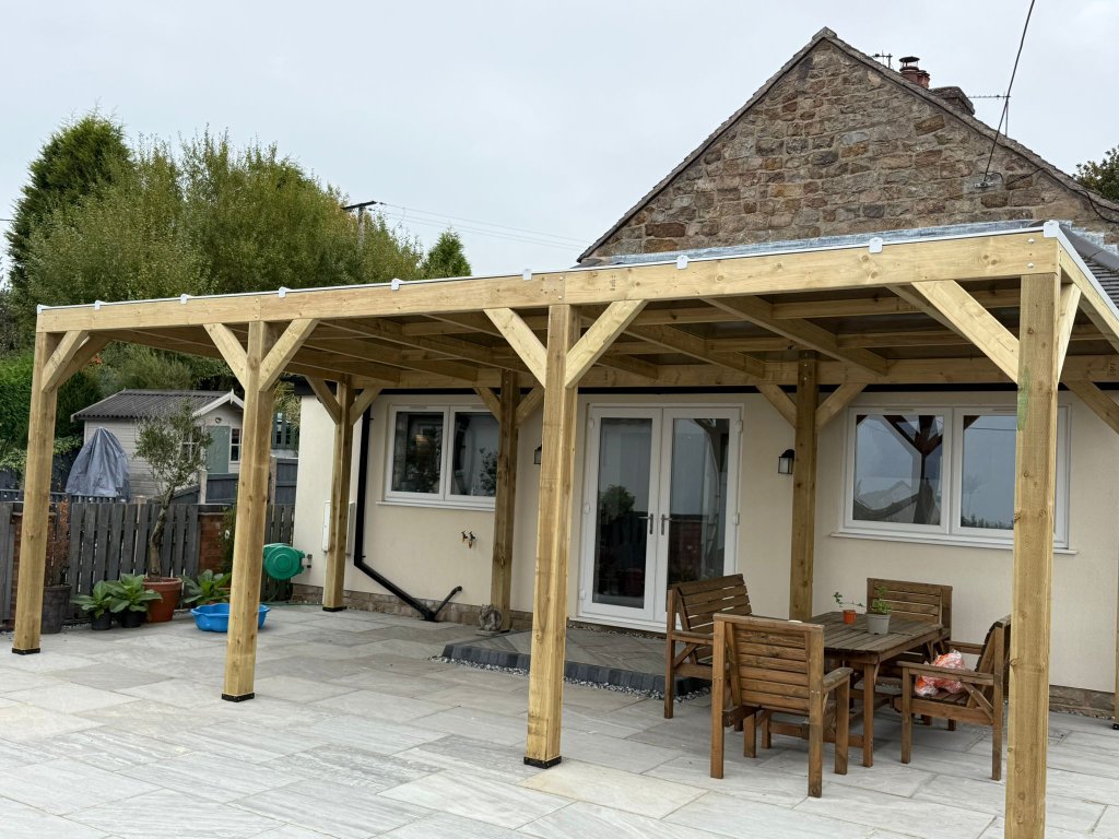 Timber pergola and veranda over patio deck in Manchester